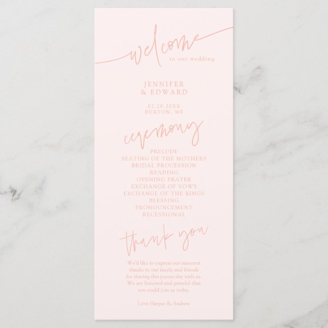 Programa de Cerimônia de Casamento Minimalista em  (Frente)