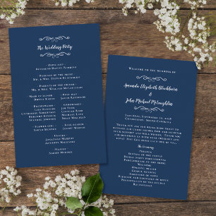 Programa de Cerimônia de Casamento Moderno Azul Ma