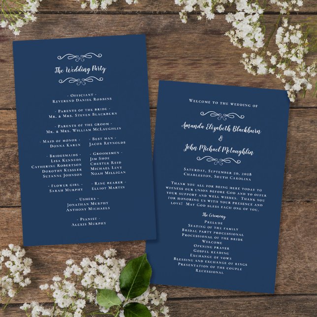 Programa de Cerimônia de Casamento Moderno Azul Ma (Criador carregado)