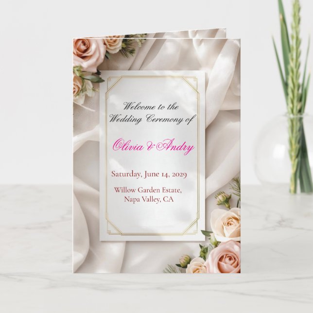 Programa de Cerimônia de Casamento Moderno Blush & (Frente)