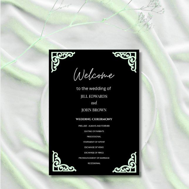 Programa de Cerimônia de Casamento Preto Canto Ver (Criador carregado)