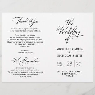 Programa de Cerimônia de Casamento, preto e branc