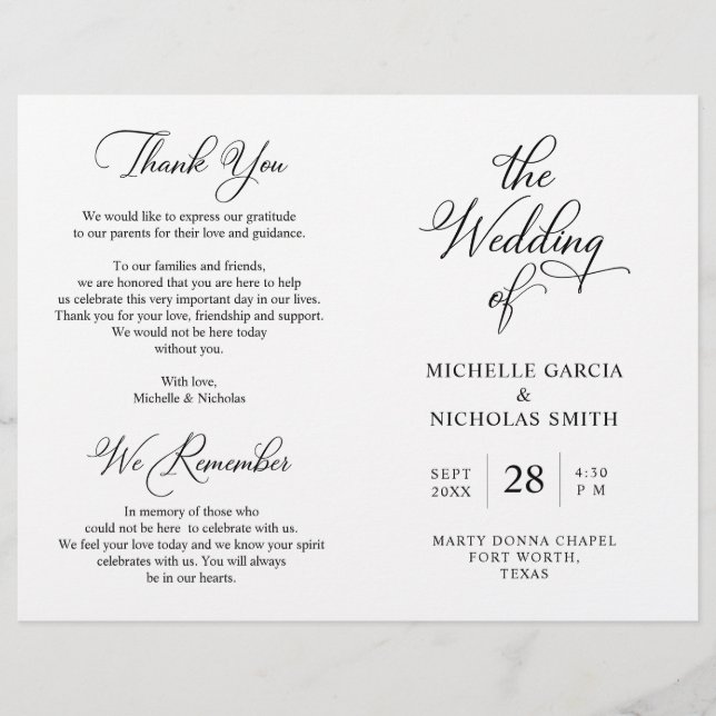Programa de Cerimônia de Casamento, preto e branco (Frente)