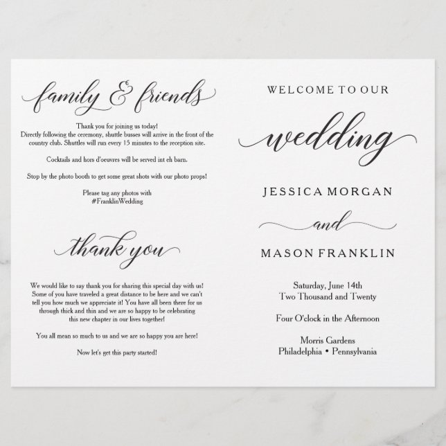 Programa de Cerimônia de Casamento Programas Dobra (Frente)