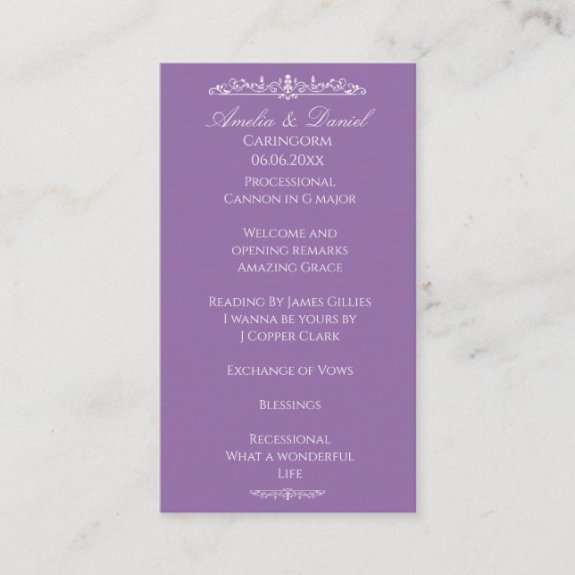 Programa de Cerimônia de Casamento Regency Purple (Frente)