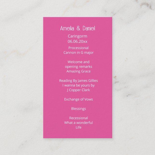 Programa de Cerimônia de Casamento Rosa Framboesa (Frente)