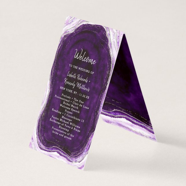 Programa de Cerimônia de Casamento Roxo Âmbar e Pr (Frente)