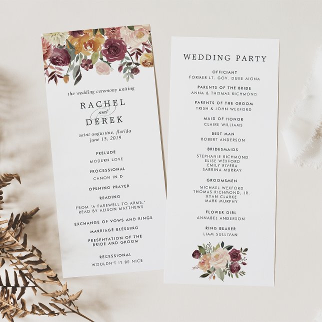 Programa de Cerimônia de Casamento Rustic Bloom (Criador carregado)