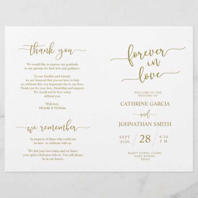 Programa de Cerimônia de Casamento, Script Elegant (Frente)