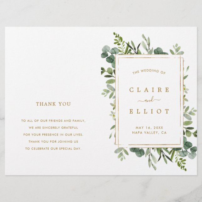 Programa de Cerimônia de Casamento Verde Dourado B (Frente)