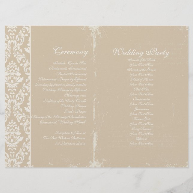 Programa de Cerimônia de casamento vintage (Frente)