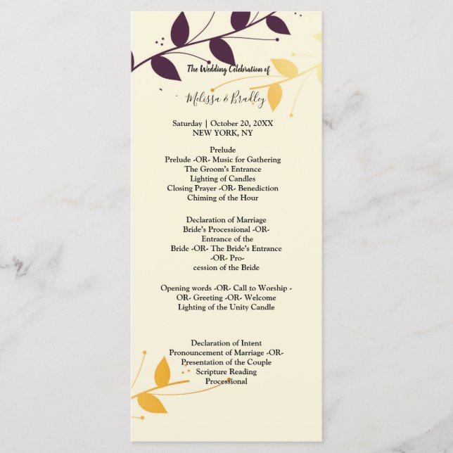 Programa de cerimônia de Folhas de Ouro Roxo Elega (Frente)