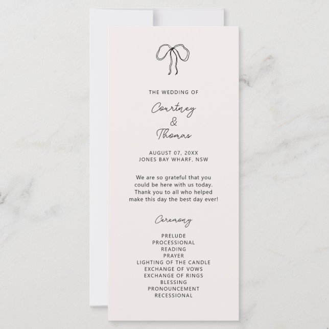 Programa de cerimônia de núpcias brancas desenhada (Frente)