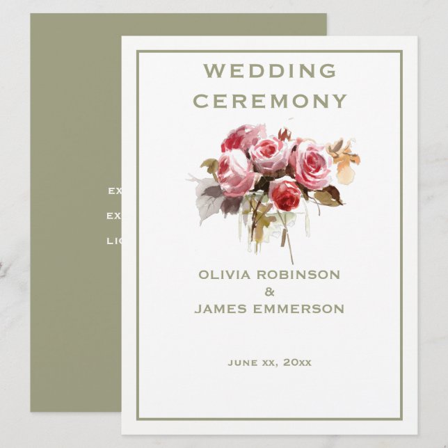 Programa de Cerimônia de Rosas de Aquarela Antigos (Frente/Verso)