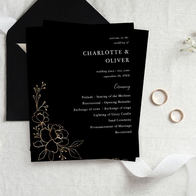 Programa de Cerimônia Floral de Casamento Dourado  (Criador carregado)