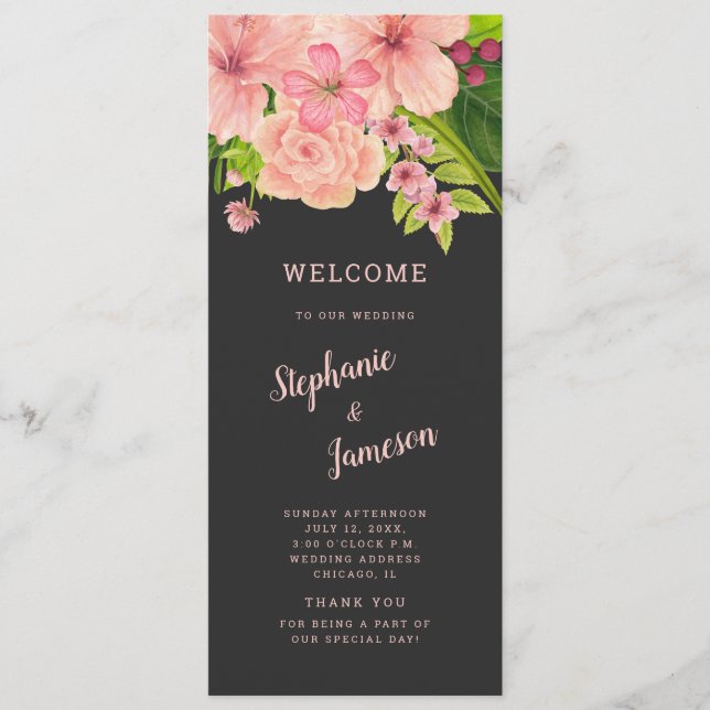 Programa de Cerimônia Floral de Casamento Rosa e P (Frente)