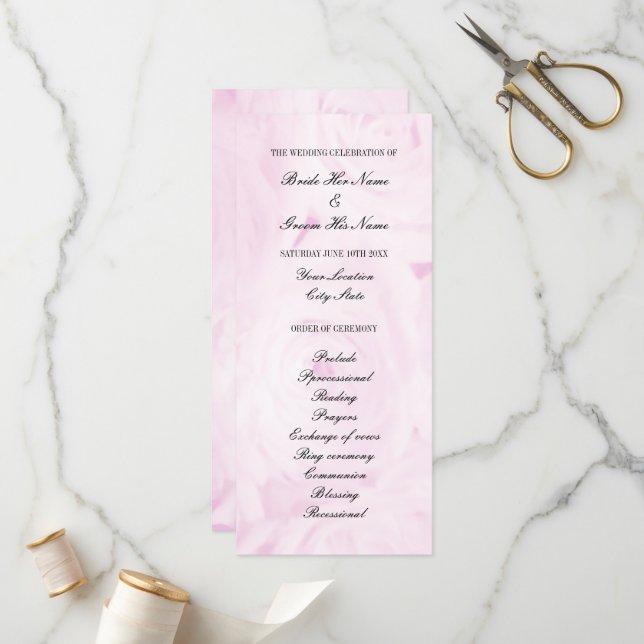 Programa de cerimônia floral de flores rosa rosa r (Frente/Verso In Situ)