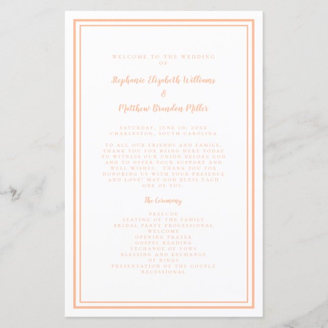 Programa de Cerimônia Moderna de Script de Casamen (Frente)