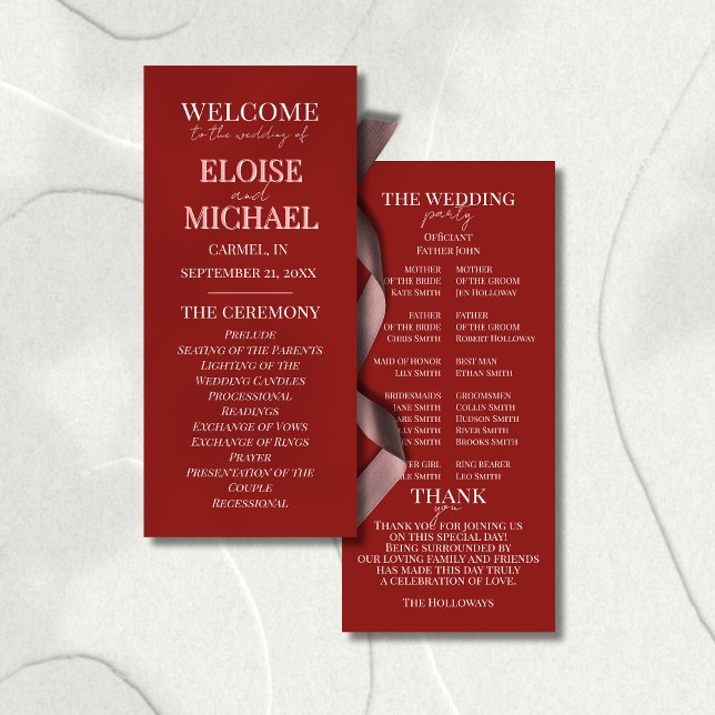 Programa de Cerimônia Rosa e Vermelho Contemporâne (Guide your guests through your ceremony with this Stylish Contemporary Pink and Red Ceremony Program)