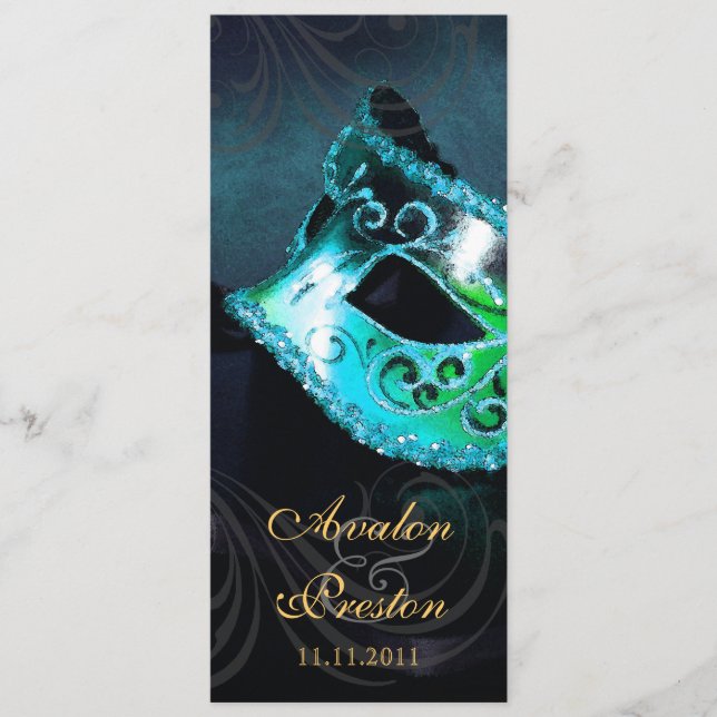 Programa de Convite de Casamento Teal Masquerade (Frente)