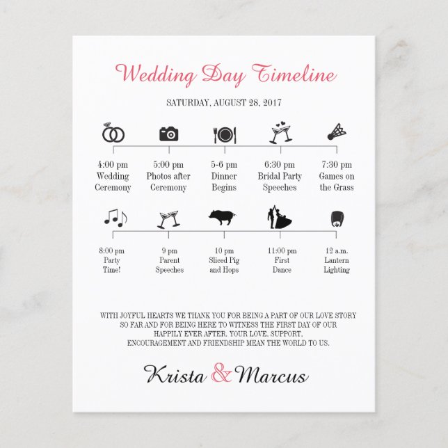Programa de Cronograma de Casamento de Ícones (Frente)