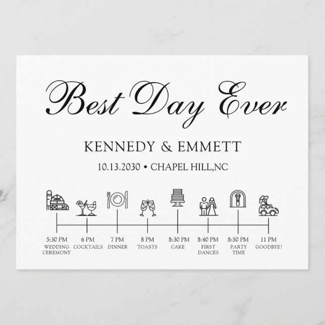 Programa de Cronograma do Dia do Casamento (Frente)