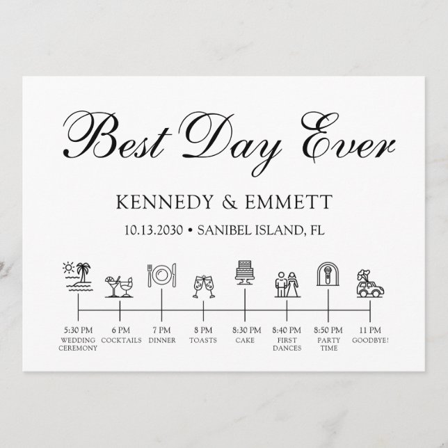 Programa de Cronograma do Dia do Casamento na Prai (Frente)