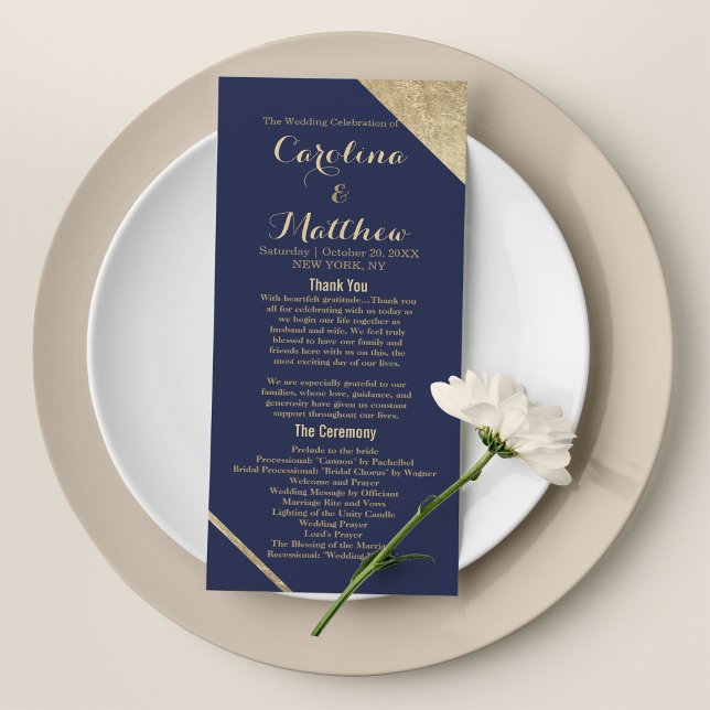 Programa de dobra azul-marinho moderna (Modern chic navy blue faux gold glam Program )