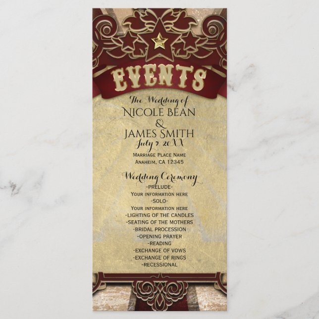 Programa de Eventos de Casamento de Circo de Carna (Frente)