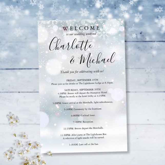 Programa de Fim de Semana de Casamento Convidados  (Winter Snowflakes Guest Wedding Weekend Program)