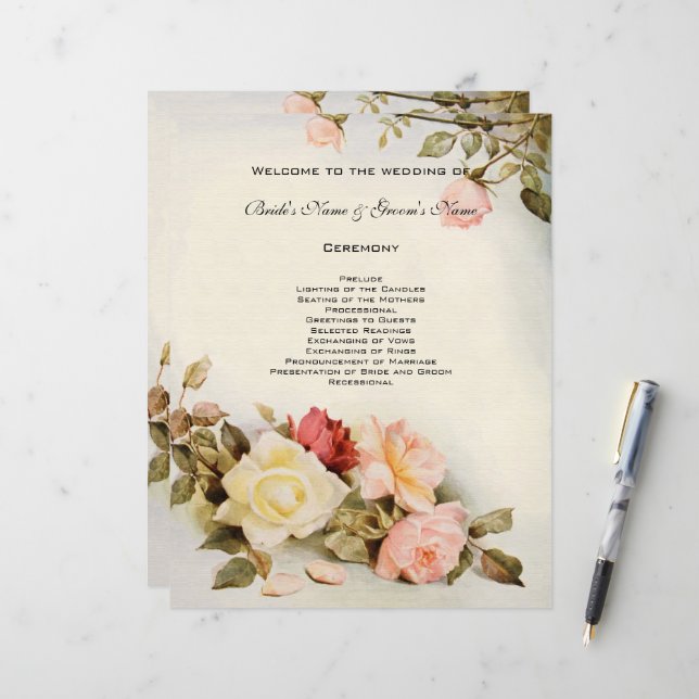 Programa de Flor de Rosa de Jardim Antigo Casament (Frente/Verso In Situ)