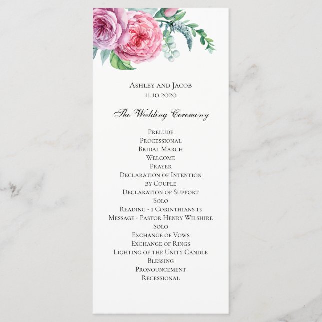 Programa de flores boho. Cerimônia de casamento bo (Frente)