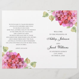 Programa de flores cor-de-água rosa. Casamento de 