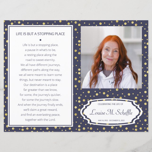 Programa de Funeral Celebração de Vida Azul Marinh (Frente)