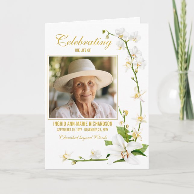 Programa de Funeral com Duas Fotos de Lírio Orquíd (Frente)