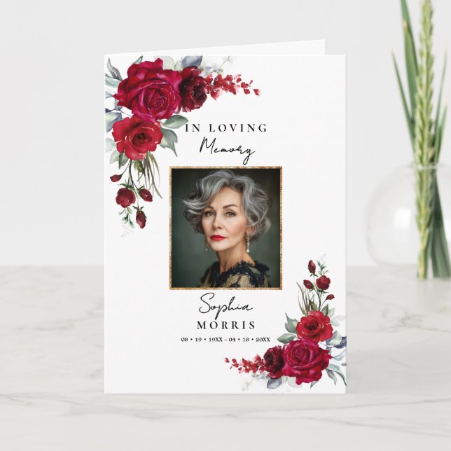 Programa de Funeral com Foto de Rosas Vermelhas Bo (Frente)