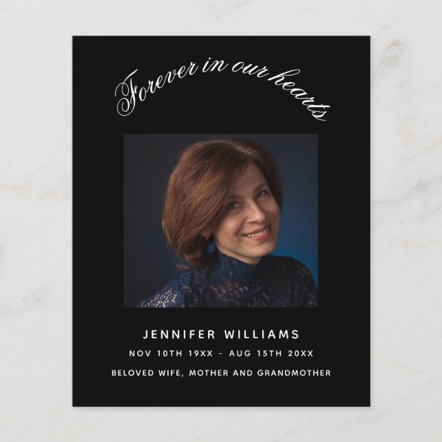 Programa de funeral elegante foto preta (Frente)