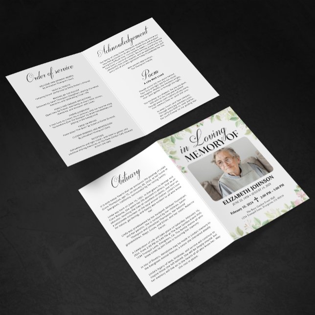 Programa de Funeral Floral Elegante Dobrado para M (Criador carregado)