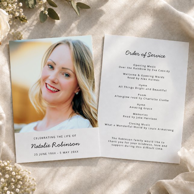 Programa de Funeral | Ordem de Serviço de Foto Mem (Personalized funeral program with photo for memorial services and celebration of life events.)