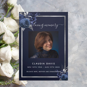 Programa de funerárias azul floral com fotografia
