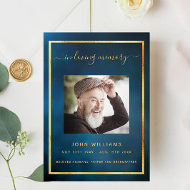 Programa de funerárias triplo de foto de ouro azul