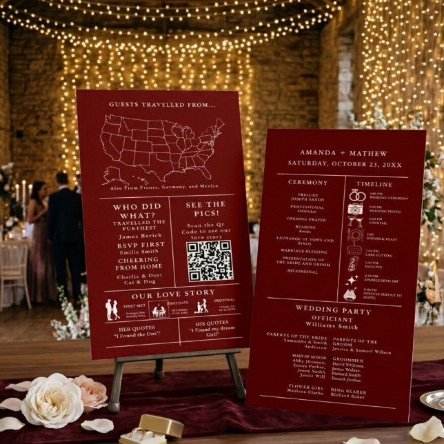 Programa de Infográfico de Casamento Burgundy (Criador carregado)