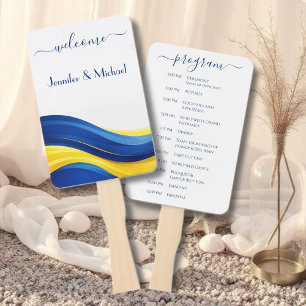 Programa de Leque de Casamento Azul Cobalto e Amar