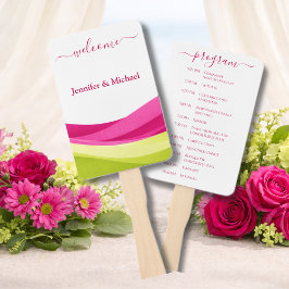 Programa de Leque de Casamento Fuchsia e Verde Lim