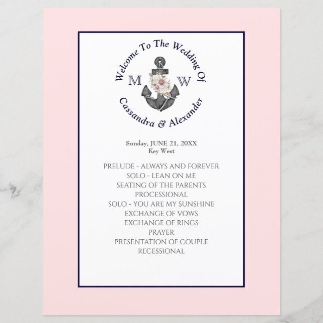 Programa de Marinho Náutico de Casamento Rosa, de  (Frente)