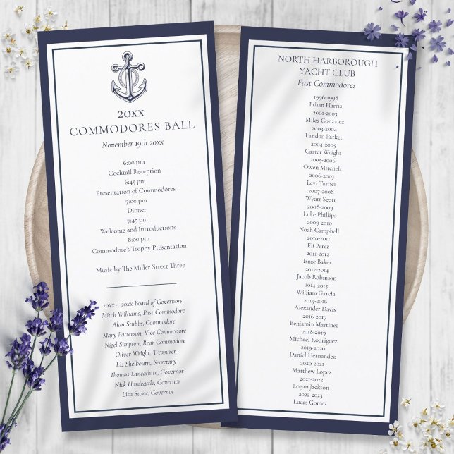 Programa de Menu Azul Marinho Clube de Iate  (Yacht Club Nautical Navy Blue Menu Program)