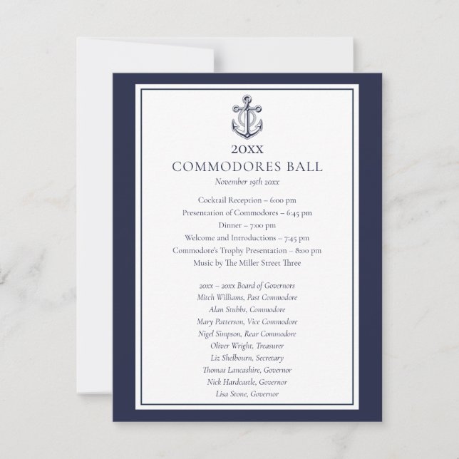 Programa de Menu Azul Naval Yacht Club  (Frente)