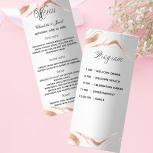 Programa de menu casamento dourado rosa de prata