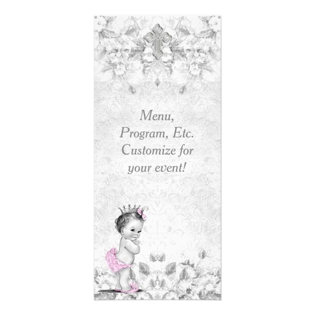 Programa de Menu de Batismo Cinza Rosa Vintage (Frente)