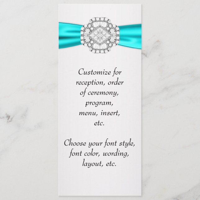 Programa de Menu de Casamento Azul Turquesa (Frente)